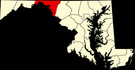Washington County, Maryland highlighted on a state map